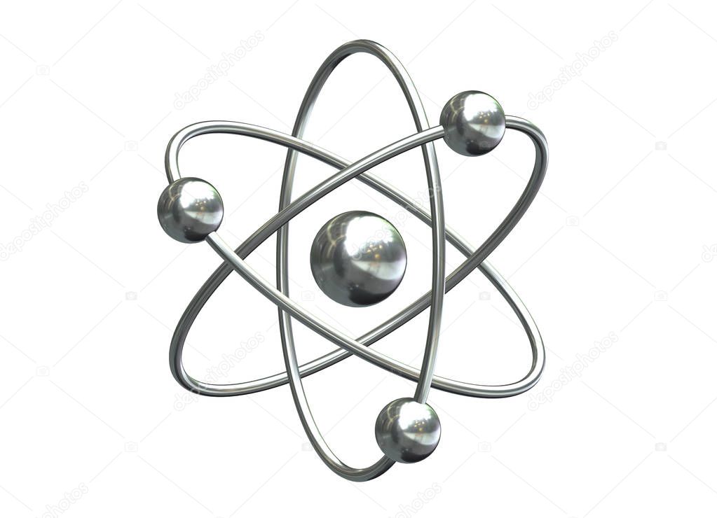 3D render of abstract model of atom isolated on white background.