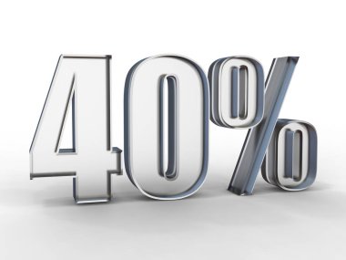 Beyaz izole cam indirim satış metni 40 procent 3d render