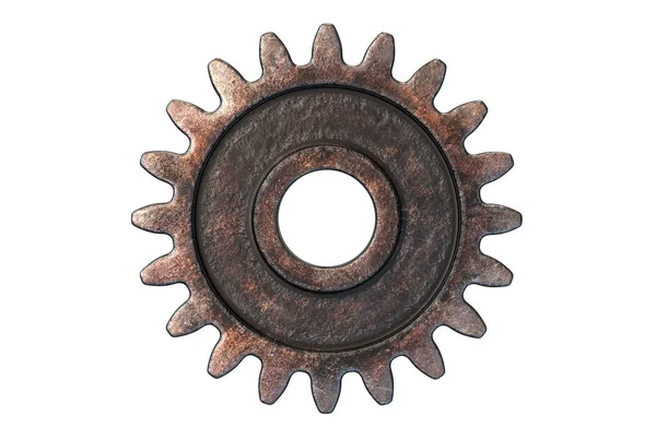 3D Render starego Rusty Gear na białym tle — Zdjęcie stockowe