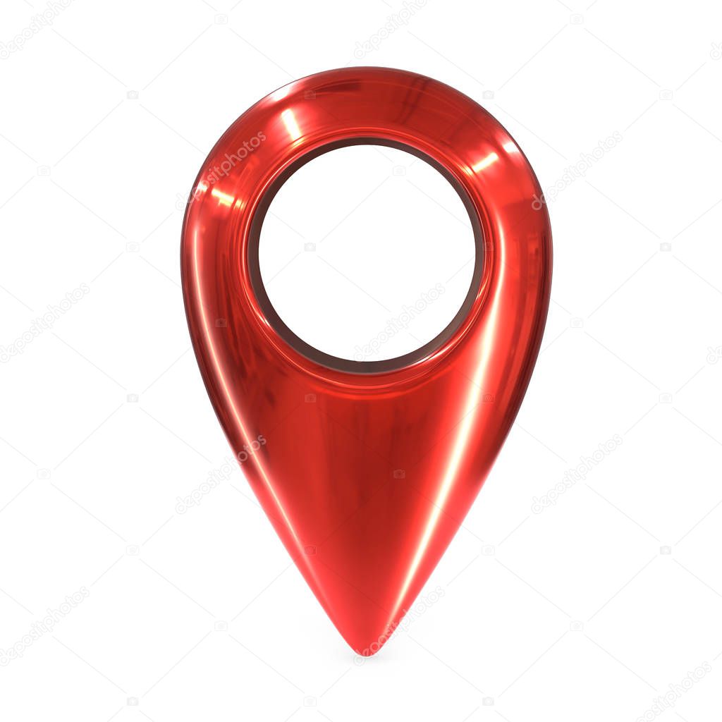 3D render of red metallic map geo pin isolated on white