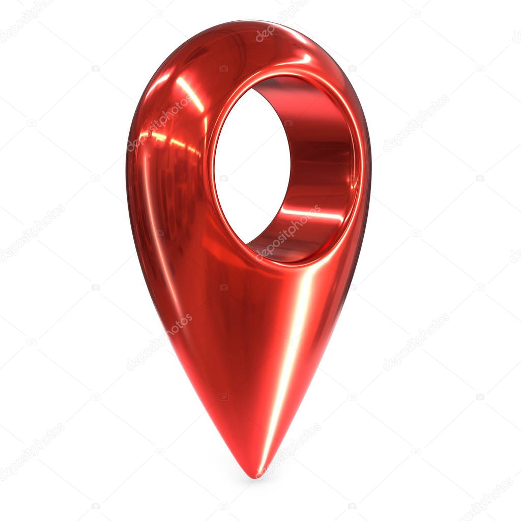 3D render of red metallic map geo pin isolated on white
