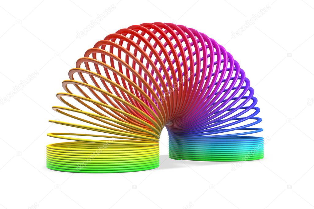 3D render of toy plastic colorful rainbow spiral spring