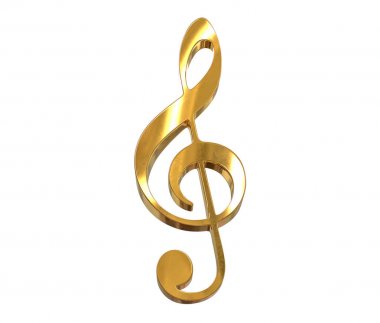 Beyaz izole altın müzik clef sembolü 3d render