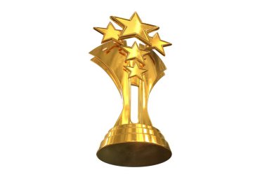 Altın yıldız kupa 3d render beyaz izole