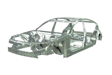 beyaz üzerinde izole metalik araba vücut çerçevesi 3D render