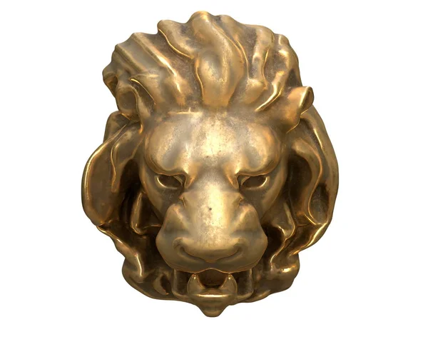 3D рендеринг медной головы льва на белом фоне — стоковое фото