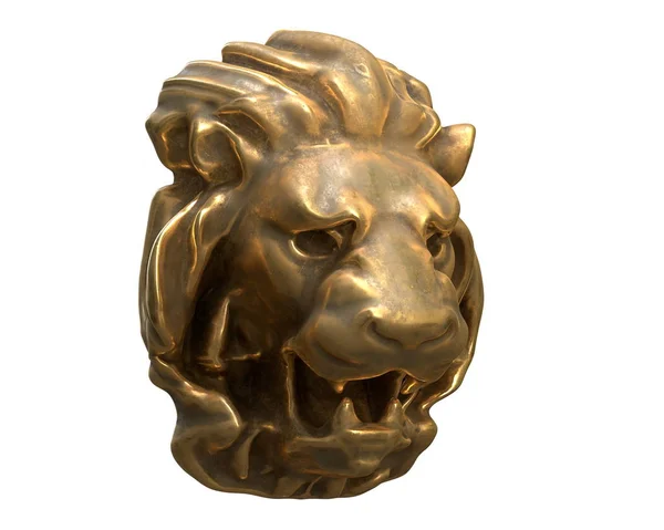 3D рендеринг медной головы льва изолирован на белом — стоковое фото