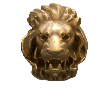 Beyaz arka plan üzerinde izole pirinç Aslan baş 3d render