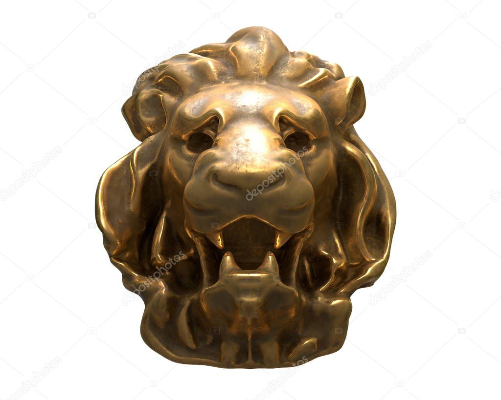 3D render of brass Lion head isolated on white