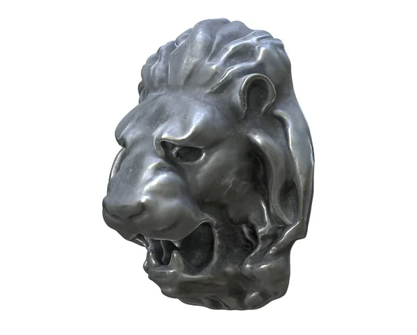 3D рендеринг головы металлического льва изолирован на белом . — стоковое фото