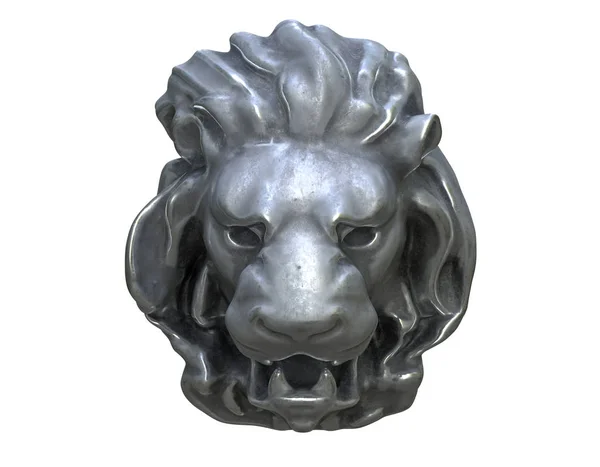 3D рендеринг головы металлического льва изолирован на белом . — стоковое фото