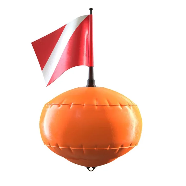 3D renderowania pomarańczowego nurkowania boja z flagą izolowane na białym — Zdjęcie stockowe