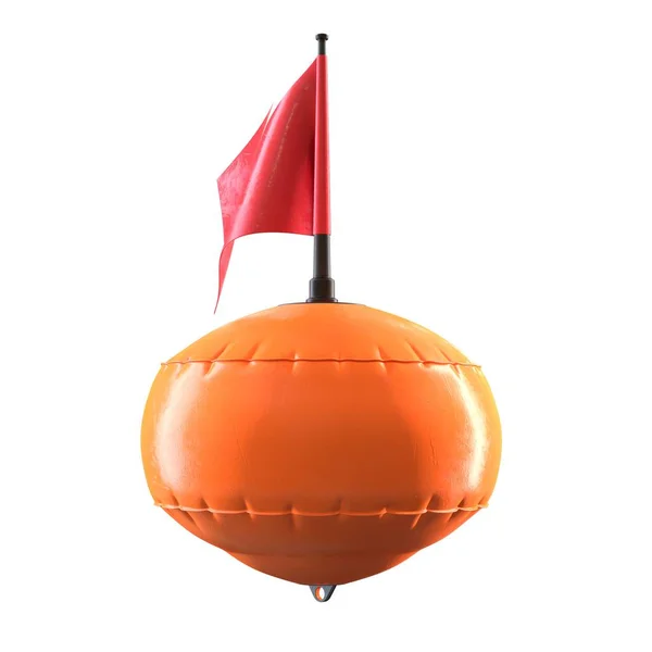 3D απόδοση της πορτοκαλί σημαδούρα κατάδυσης με σημαία απομονωμένη σε λευκό — Φωτογραφία Αρχείου