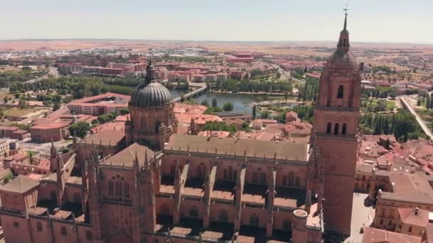 Flygfoto över Salamancas katedral i Spanien — Stockvideo