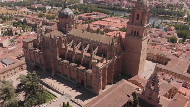 Flygfoto över Salamancas katedral i Spanien — Stockvideo