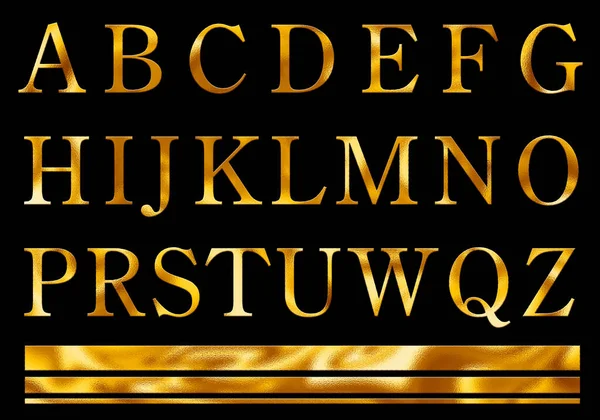 Золотой Металлический Шрифт Деревенской Текстурой Буквы Слова Текст Черном Фоне — стоковое фото