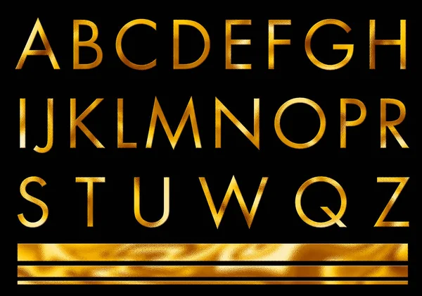 Gold metallic font alphabet with rustic texture. Letters word text on black background. Golden luxury alphabet decoration text.