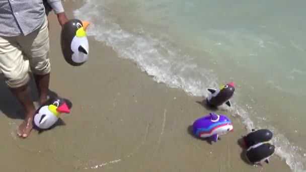 Brinquedos Banho Praia Para Crianças Férias Praia — Vídeo de Stock