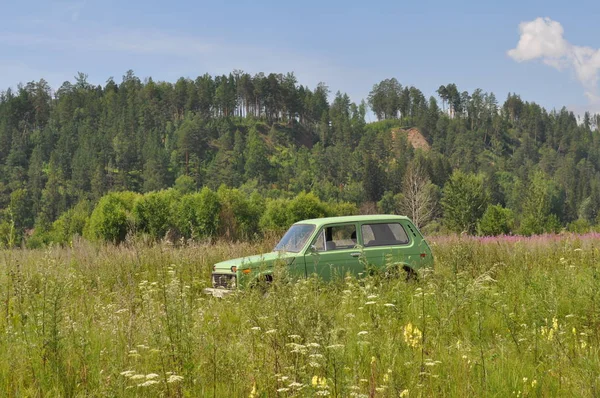 Araba Lada Niva alanında. Ormanda Rus Suv.