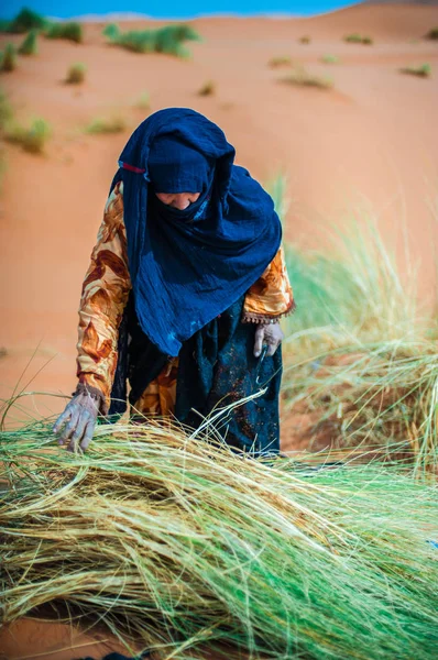 Eski Berber Kadın Yalnız Bir Kumul Merzouga Fas — Stok fotoğraf