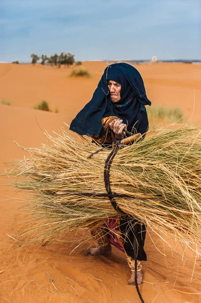 Eski Berber Kadın Yalnız Bir Kumul Merzouga Fas — Stok fotoğraf