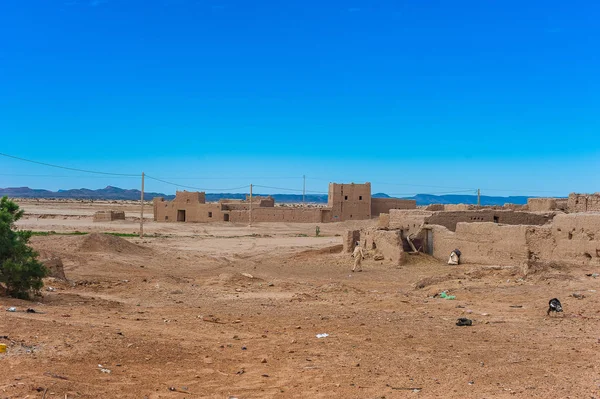 Kobieta Jej Małej Farmie Małej Wiosce Pobliżu Merzouga Maroko — Zdjęcie stockowe