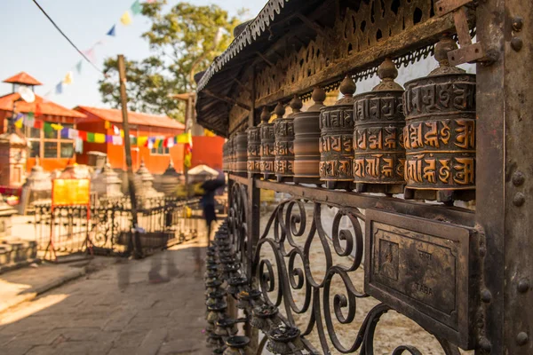 Modlitební Mlýnky Swayambunath Nebo Monkey Temple Světového Dědictví Unesco Kathmandu — Stock fotografie