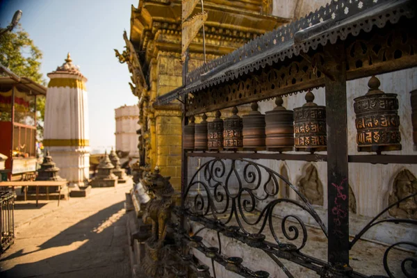 Prayer Wheels Swayambunath Monkey Temple Unesco World Heritage Site Kathmandu — Stock Photo, Image