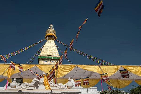 Flagi Modlitewne Stupy Boudhanath Kathmandu Nepal — Zdjęcie stockowe