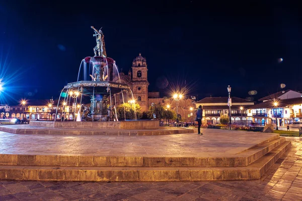 Plaza Armas Natten Cusco Peru Sydamerika — Stockfoto