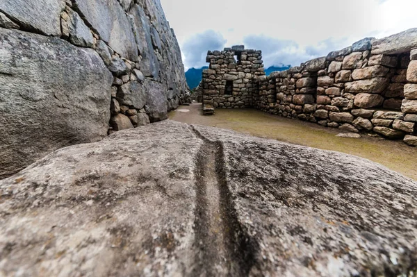 Gebouw Verlaten Citadel Van Machu Picchu Bovenop Een Bergkam Boven — Stockfoto