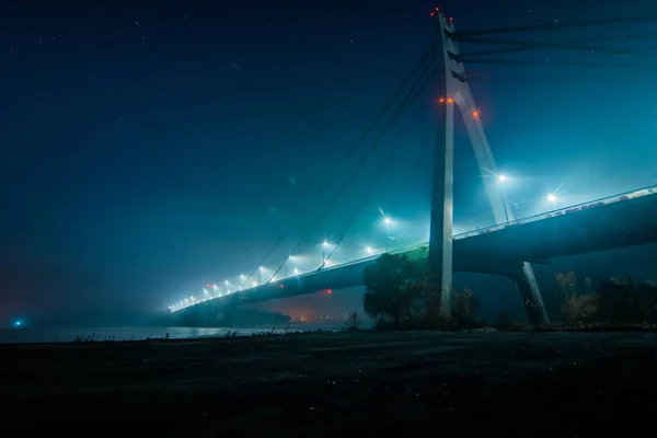 Moskou North Bridge Panorama Van Nacht Verlichte Bouw Met Mooie — Stockfoto