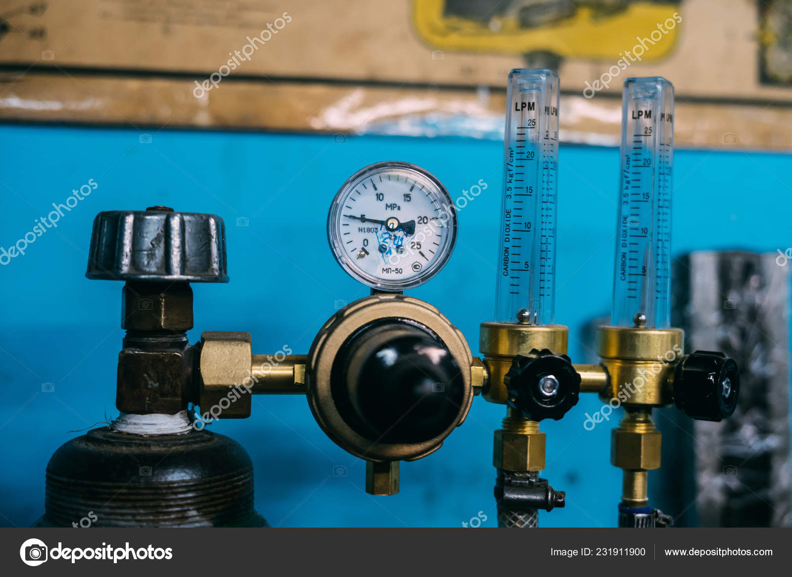 Carbon Dioxide Cylinder Reduser Pressure Meters Stock Photo by
