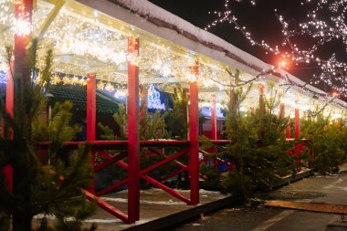 Sunni Noel gece sokak bir sürü tatil dekorasyon