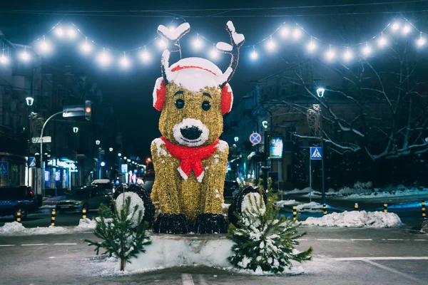Golder deer statue as christmass decoration at Kyiv street