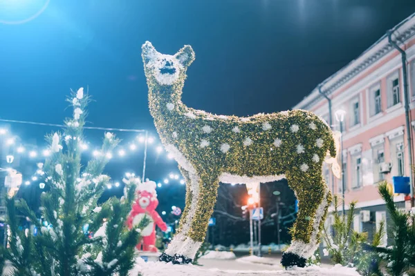 Golder deer statue as christmass decoration at Kyiv street