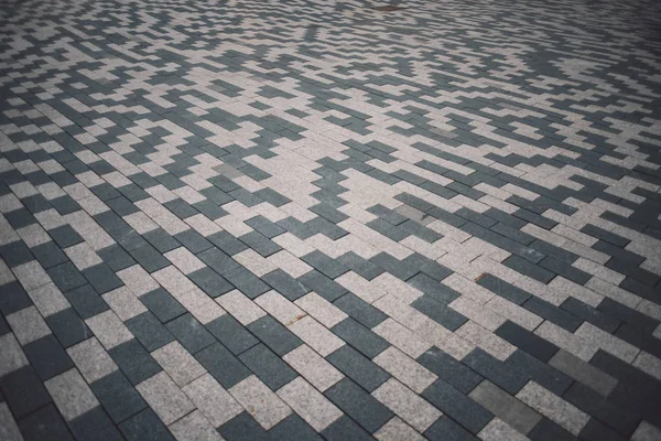 Gray White Patterned Paving Tiles Ground Street Perspective View Cement — Stock Photo, Image