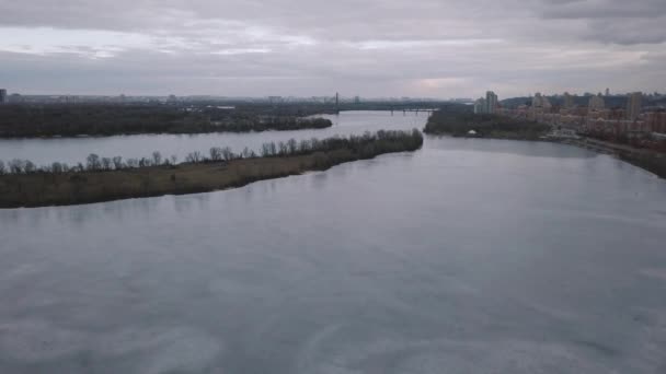 Kış Sezonu Küçük Adaları Ile Dnipro Nehri — Stok video