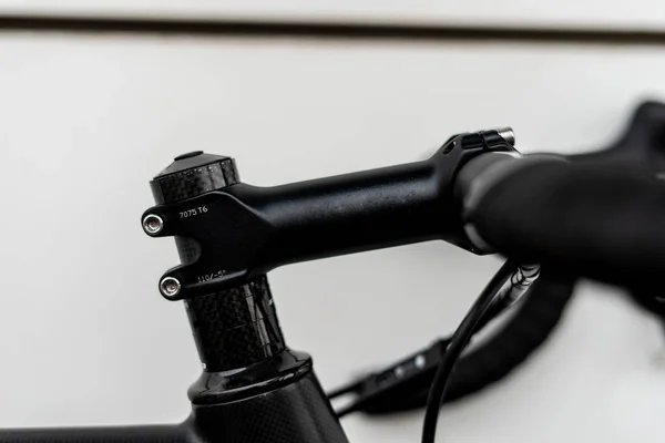 Shiny black handlebar stem - racing road  bike part — Stock Photo, Image