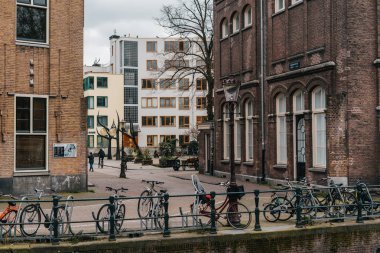 Klasik Avrupa mimarisi. Cityscape of Amsterdam, Hollanda