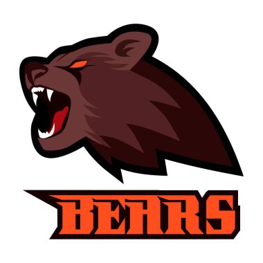 Kahverengi güçlü öfkeli kükreyen ayı baş spor maskotu izole 