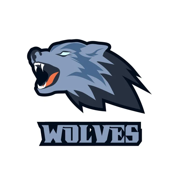 Logotipo mascote cabeça lobo, rugindo animal — Vetor de Stock