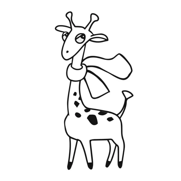 Веселий мультяшний жираф з шарфом. Чорно-біла векторна рука намальована ілюстрація для розмальовки Ліцензійні Стокові Вектори