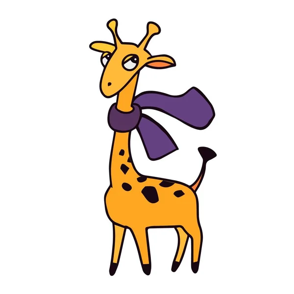 Тварини зоопарку. Жираф з шарфом у мультиплікаційному стилі. Ізольований милий персонаж на білому. Векторні ілюстрації Стокова Ілюстрація