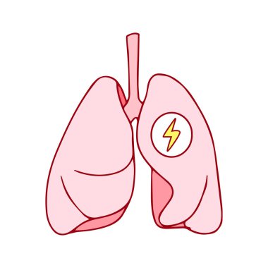 Sağlıklı solunum sistemi, enerji işaretli akciğer ikonu. Oksijen solunumu kavramı