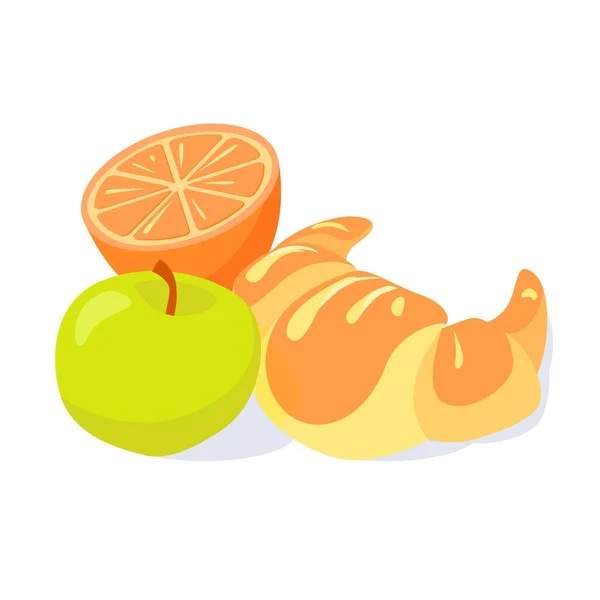 羊角面包、青苹果和半个橙子的Brakfast图例。矢量设计 — 图库矢量图片