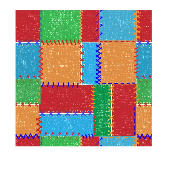 Fundo Pedaço Tecido Costurado Por Diferentes Tipos Pontos —  Vetores de Stock