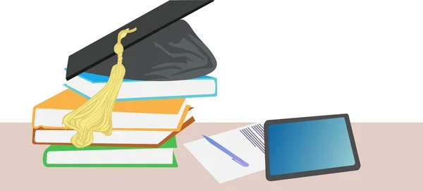 Educación Universidad Aprendizaje Libros Sobre Tabla Gadget Notas — Vector de stock