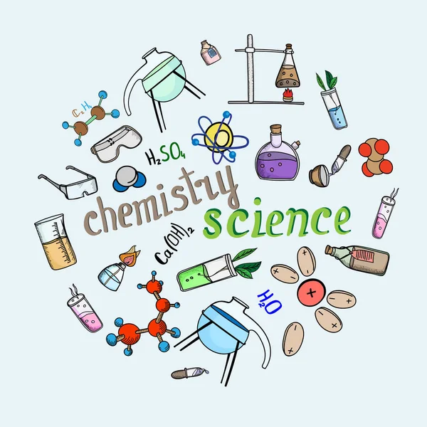 Set Laboratory Elements Molecule Atoms Chemistry Background Wallpaper Pipettes Flasks — Stock Vector