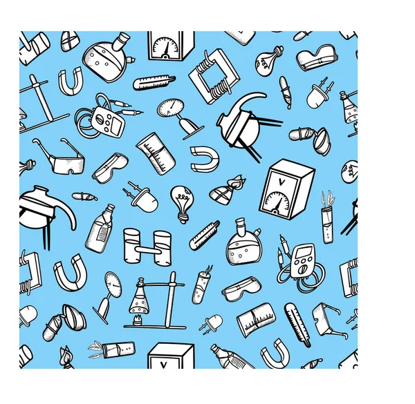 dikişsiz desen aletleri kimya fizik arka plan bilim ekipmanları laboratuvar doodle siyah beyaz